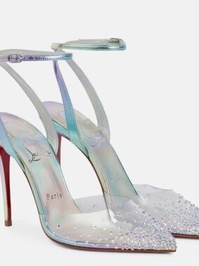 Christian Louboutin Spikaqueen Iridescent Crystal-Embellished Ankle-Strap Pumps